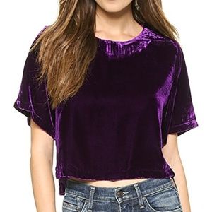 Line & Dot Deep Purple Velvet Crewneck Crop Top